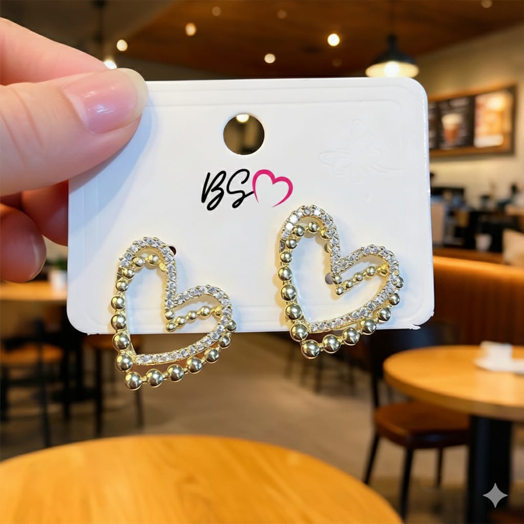 ZJE-164 Heart Shape Double Korean Earrings Elegant Fashion Jewellery, Stylish Accessory for Women
