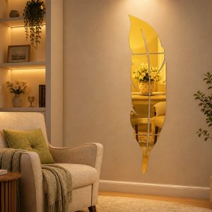 EVENTO 3D Acrylic Leaf Mirror Wall Decor Elegant Reflective Wall Art Stickers for Home & Office