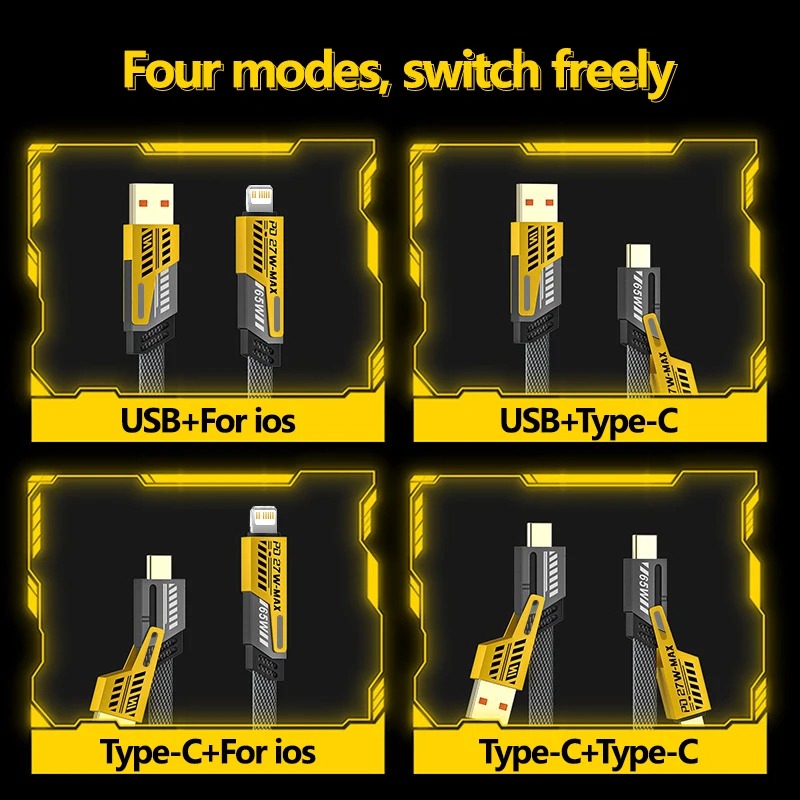 4 In 1 Data Cable USB-C & Lightning Connectors, Braided Durable Design, Fast Charging (Without Box) - Image 4