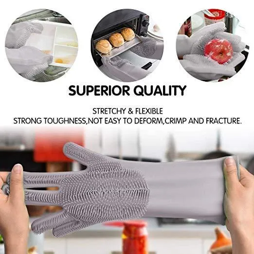 Silicone Dishwashing & Cleaning Pair Gloves Reusable Heat Resistant Scrubber Gloves for Kitchen, Bathroom & Household Cleaning | Random Color - Image 3