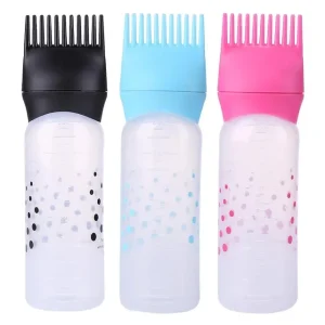 Hair Oil Comb Applicator Bottle with Graduated Scale  Professional Hair Coloring, Oiling & Scalp Treatment Tool ~ Random Color (1Pc)