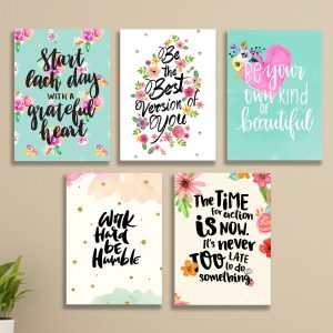 Set of 5 Floral Motivational Wall Art Frames 8x11 MDF with Sticky Backing