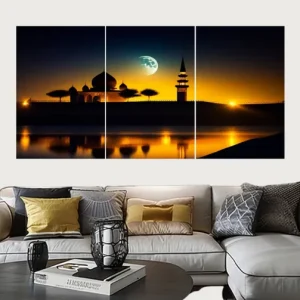 Set of 3 Mosque Silhouette Wall Art Frames  8x11 MDF Wood with Adhesive Backing