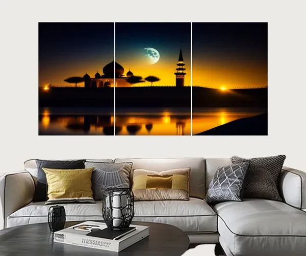 Set of 3 Mosque Silhouette Wall Art Frames 8x11 MDF Wood with Adhesive Backing