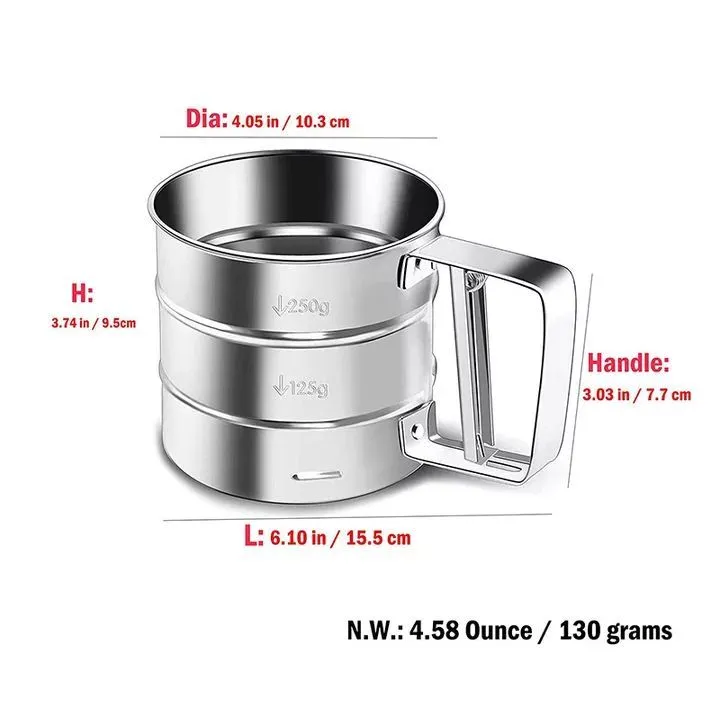 Flour Sifter Stainless Steel Double Layer Fine Mesh Baking Sifter with One-Hand Press Crank for Cakes & Pastries - Image 3