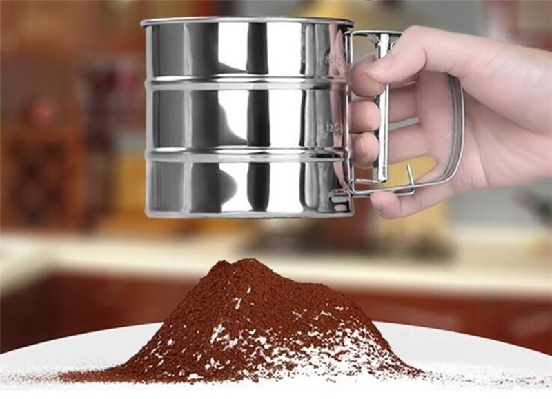 Flour Sifter Stainless Steel Double Layer Fine Mesh Baking Sifter with One-Hand Press Crank for Cakes & Pastries - Image 2