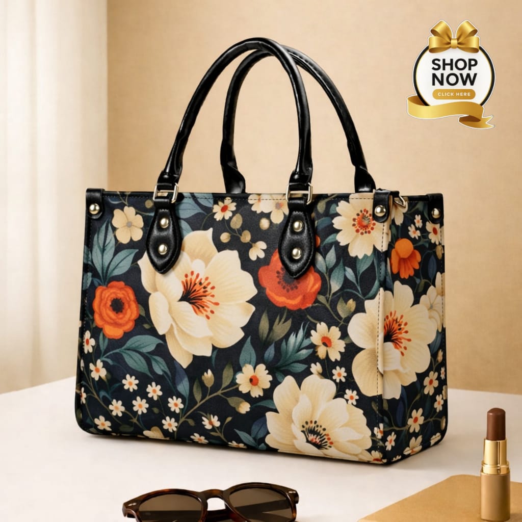Premium Floral Print Tote Bag Elegant Handcrafted Shoulder Bag with Top Handles - Image 3