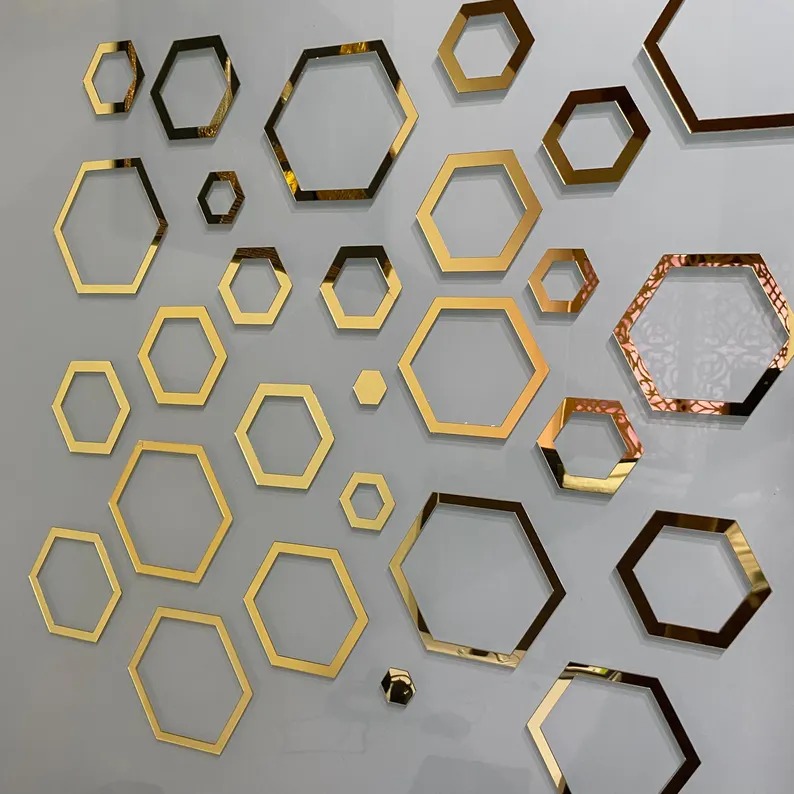 Hexagonal 2D Acrylic Wall Mirror Stickers - Image 3