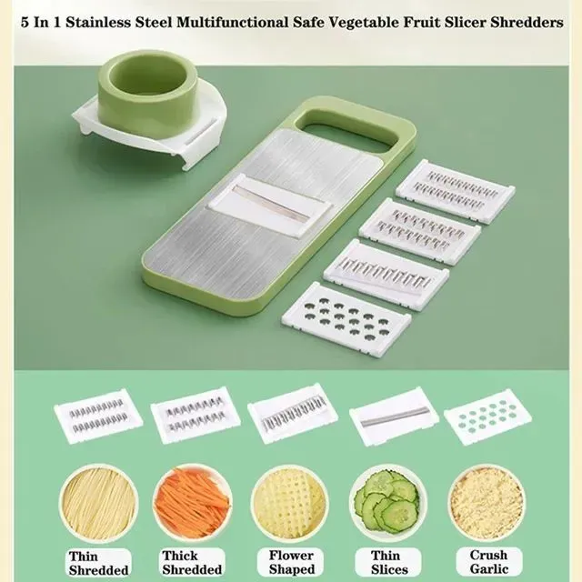 5-in-1 Multi-Functional Vegetable Slicer & Grater Adjustable Mandoline Cutter with Interchangeable Blades for Kitchen, Fruits & Vegetables
