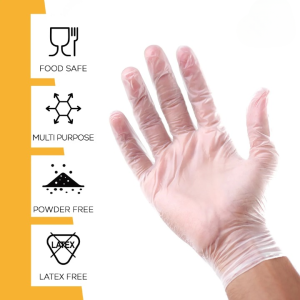 Safety Fine Disposable Vinyl Gloves Clear, Powder-Free | Food Prep & Hygiene Use