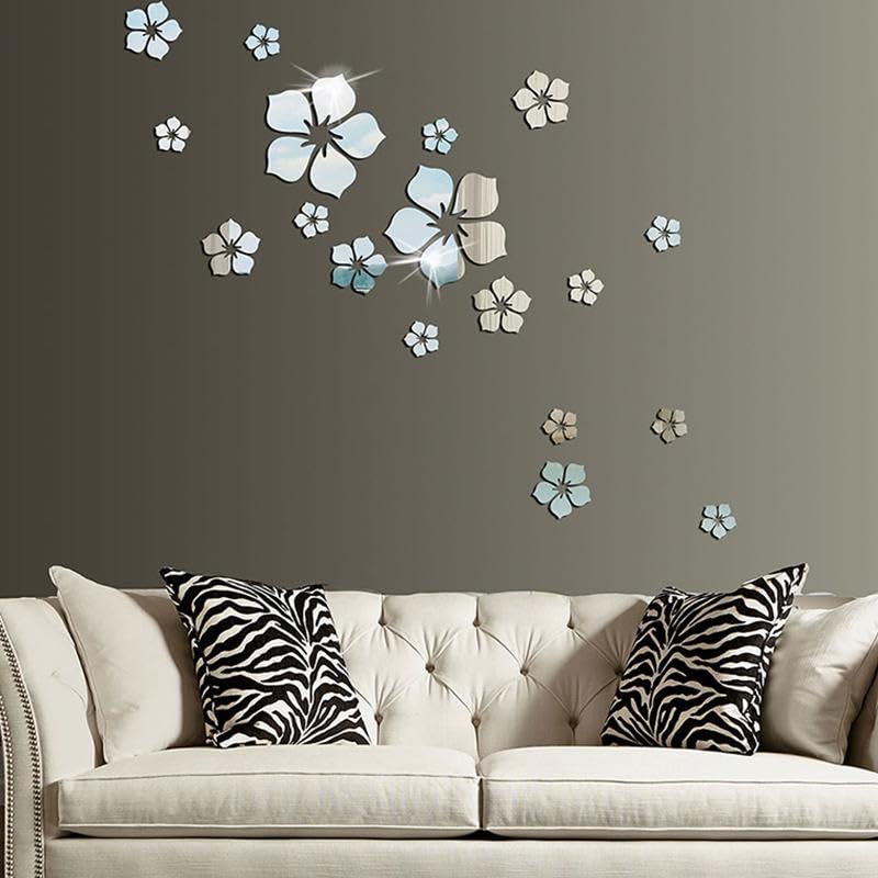 24 PCs Flower 2D Acrylic Wall Mirror Sticker DIY Geometric Home Decor for Bedroom, Living Room & Kids Room - Image 2