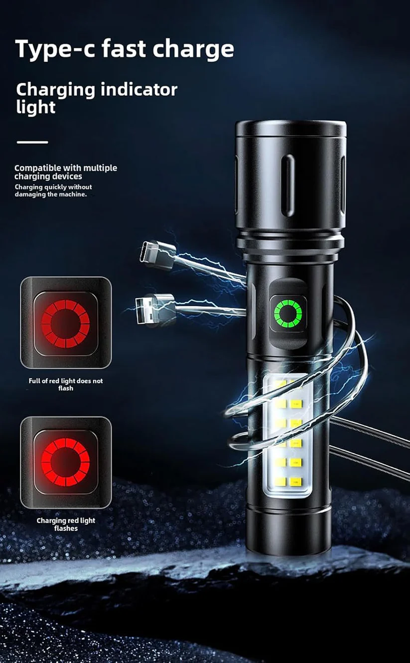 Rechargeable White Laser Super Battery Aluminum LED Flashlight, Body Tactical,Long Battery Zoomable, Light - Image 2