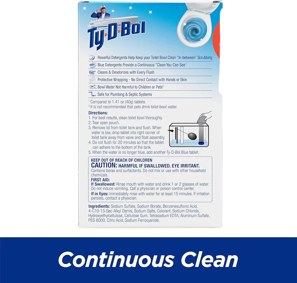 Ty-D-Bol In-Tank Blue Toilet Bowl Cleaner Tablets, Value Pack (10 Count) Cleans, Deodorizes & Provides Continuous Blue Water Every Flush