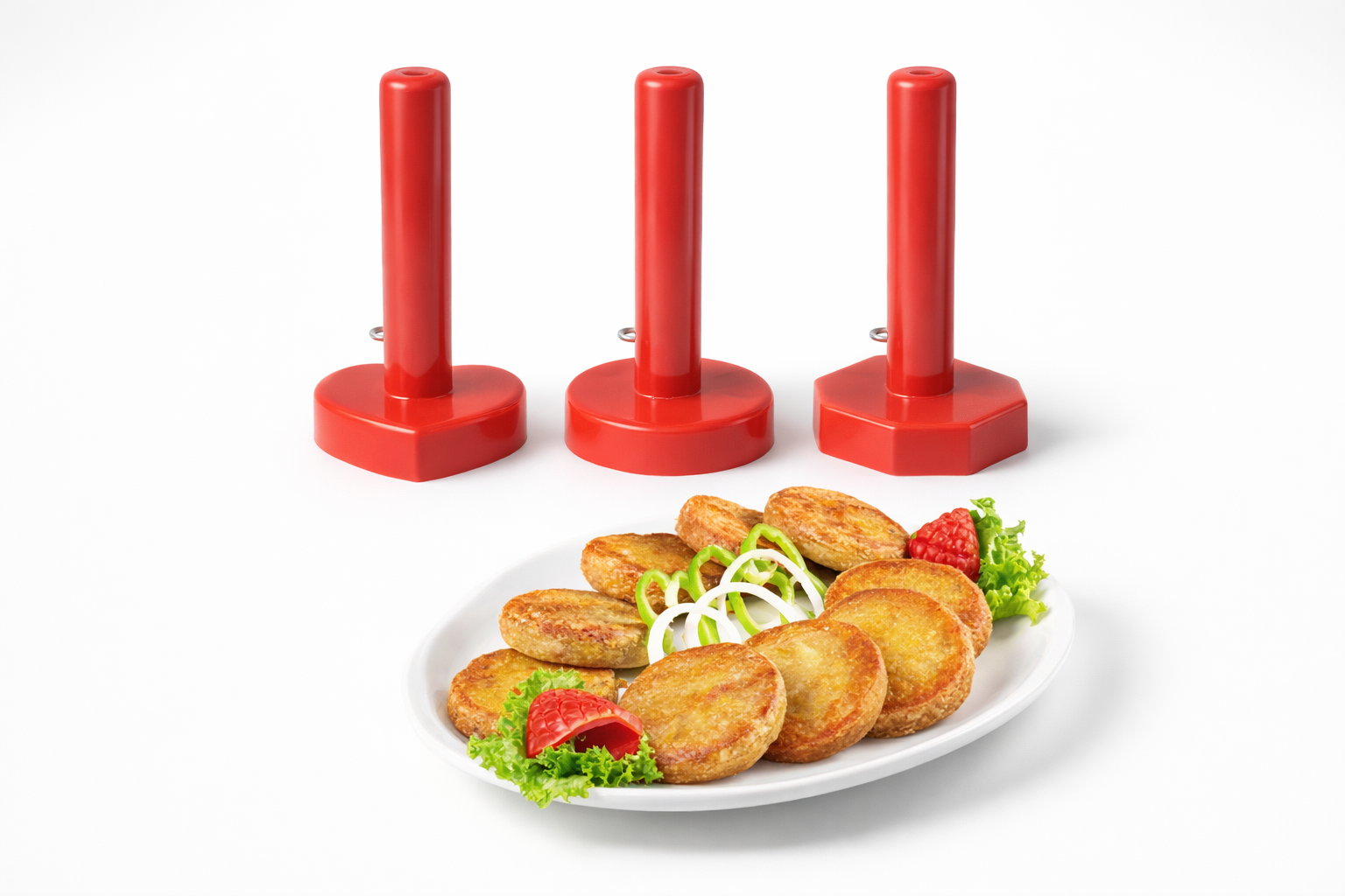 Kabab Maker Set of 3 Pcs (Heart, Round, Hexagon) (Random Color) - Image 2