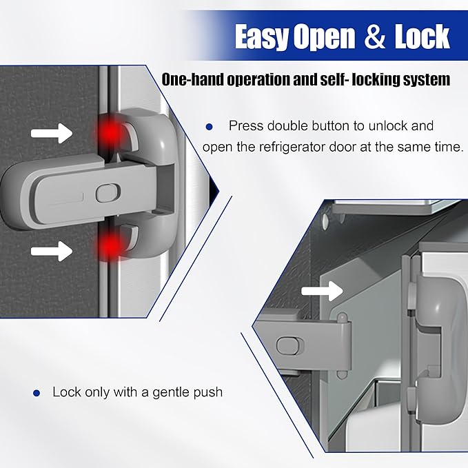 Child Safety Fridge Lock , Baby Safety Refrigerator Freezer Door Lock, No Tools Need or Drill (Grey) - 1 PC - Image 2