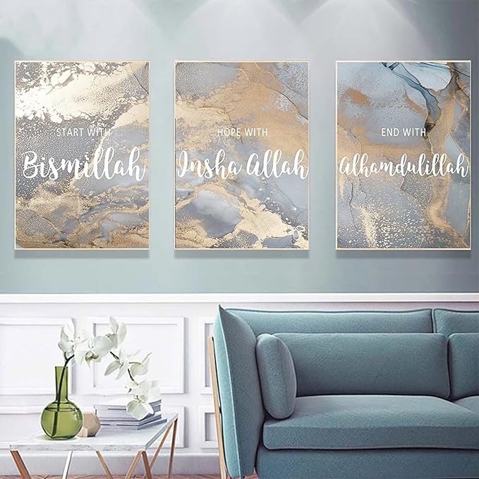 3PCS Islamic Calligraphy Wall Frame Set: Arabic Calligraphy Art for Bedroom and Drawing Room Decor, Perfect Home Decoration Wall Frames - Image 3
