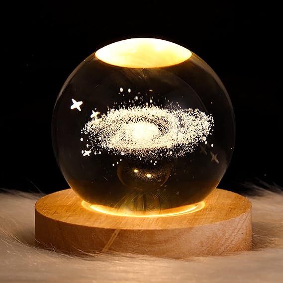 3D Galaxy Solar System Crystal Ball Night Light with Wooden Base for Boys and Girls - Image 2