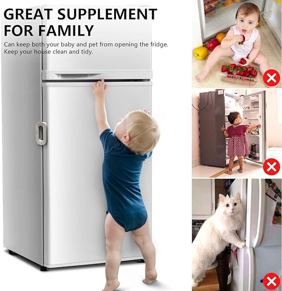 Child Safety Refrigerator Lock Self-Adhesive Fridge & Freezer Door Lock with Double Safety Button Easy One-Hand Use - Image 2