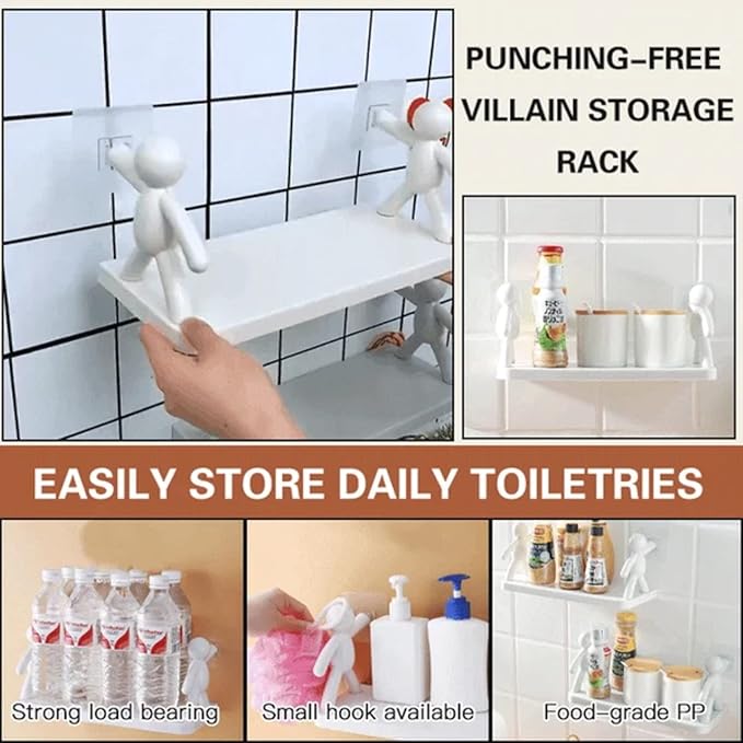 Multifunctional Self Adhesive Creative Character Shelves Bathroom Wall Mounted Shelf - Image 2
