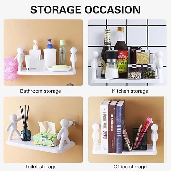 Multifunctional Self Adhesive Creative Character Shelves Bathroom Wall Mounted Shelf - Image 4