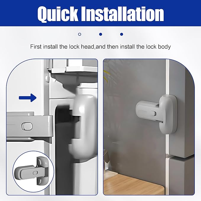 Child Safety Fridge Lock , Baby Safety Refrigerator Freezer Door Lock, No Tools Need or Drill (Grey) - 1 PC - Image 5