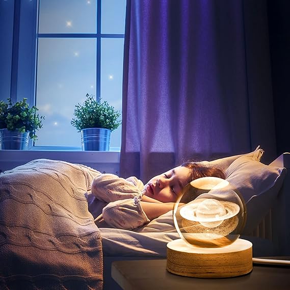 3D Galaxy Solar System Crystal Ball Night Light with Wooden Base for Boys and Girls - Image 4