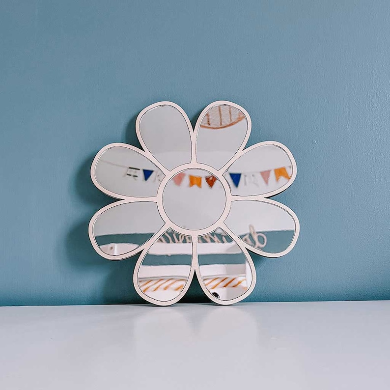 Acrylic Mirror Flower Wall Decoration Shatterproof Silver Mirror & Wood 3D Wall Art Sticker Decal for Kids Room (25 x 25 cm) - Image 2