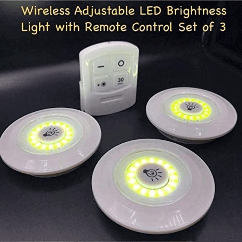 Pack of 3 LED Remote Control Lights Tap Lights with Self Adhesive for Cabinet, Wardrobe & Kitchen (Cell Operated) - Image 2