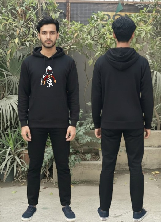 Men's Trendy Printed Tracksuit Black Casual Sportswear Sweat Suit Comfortable Fit