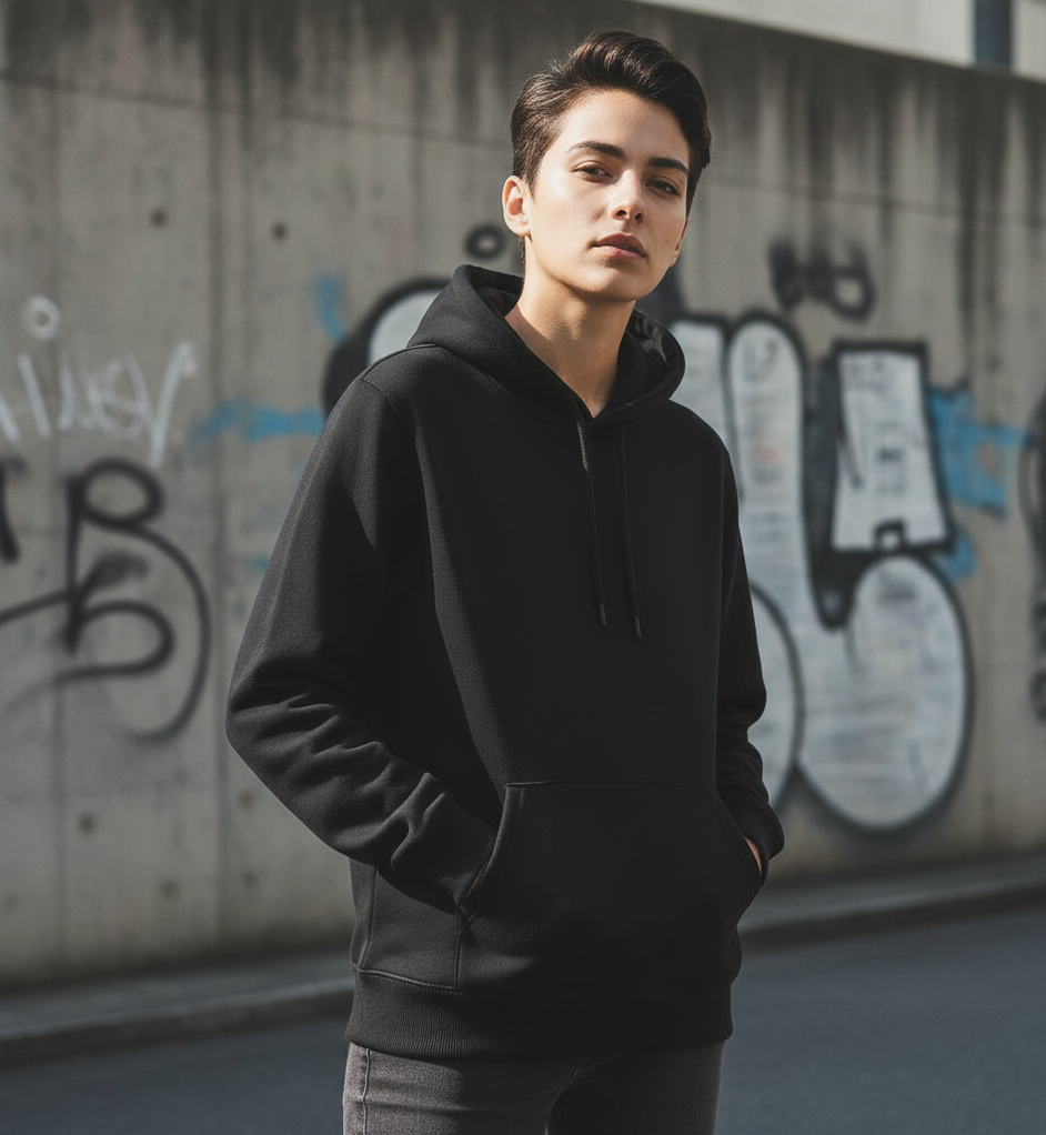 Black Polyester Hoodie Warm, Soft & Stylish - Image 3