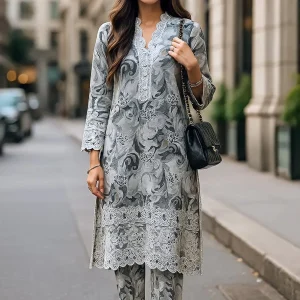 ANEELAS Luxury Embroidered Lawn 3 Piece Unstitched Suit  Grey Floral Summer Collection