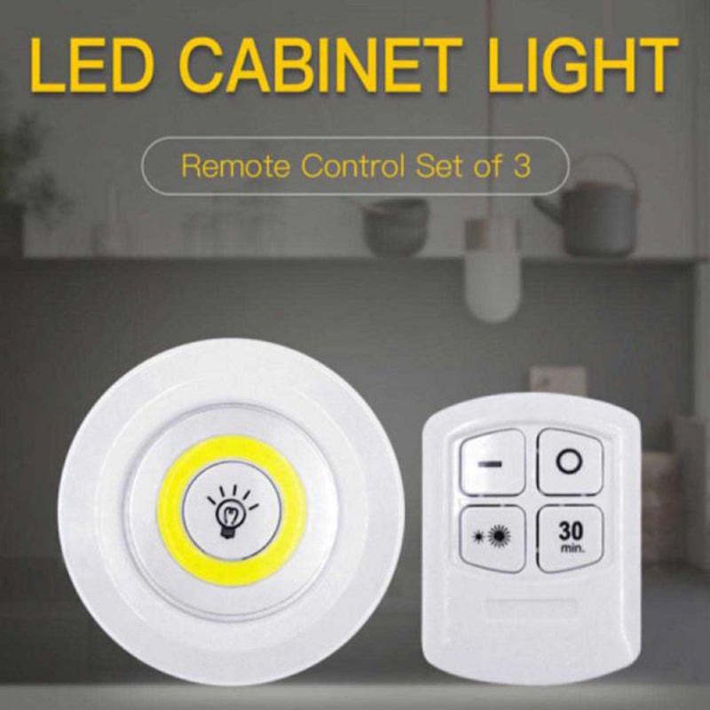 LED Cabinet Light Remote Control Set 3 Wireless Cell Operated Tap Lights with Dimming & 30 Mins Timer Modes - Image 2
