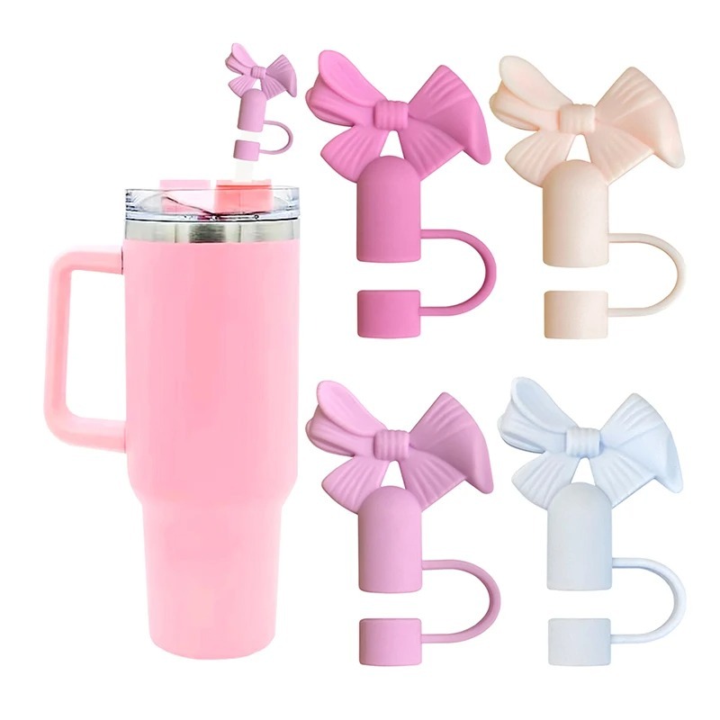 Buy 1 Get 1 Free Silicone Straw Cover Cap for Stanley Cup | 10mm 3D Bow & Animal Straw Topper - Image 2