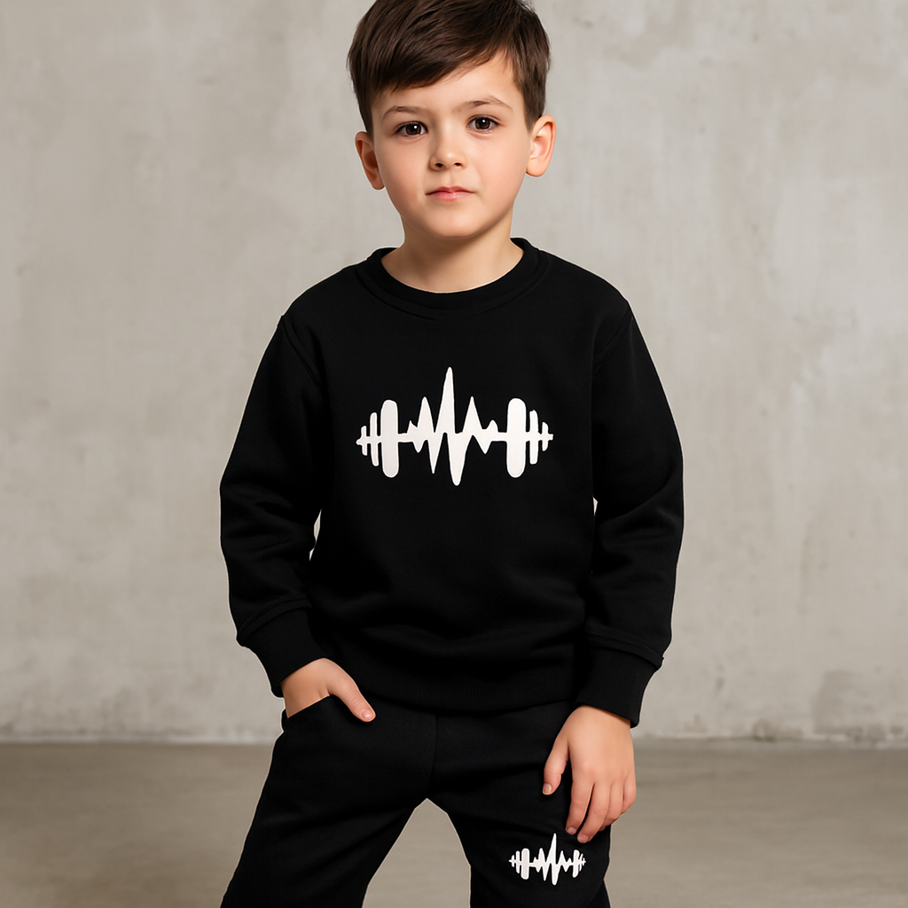 Black Cross Printed Fleece Winter Kids Tracksuit - Image 3