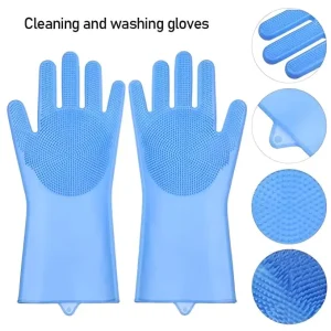 Silicone Dishwashing & Cleaning Pair Gloves  Reusable Heat Resistant Scrubber Gloves for Kitchen, Bathroom & Household Cleaning | Random Color
