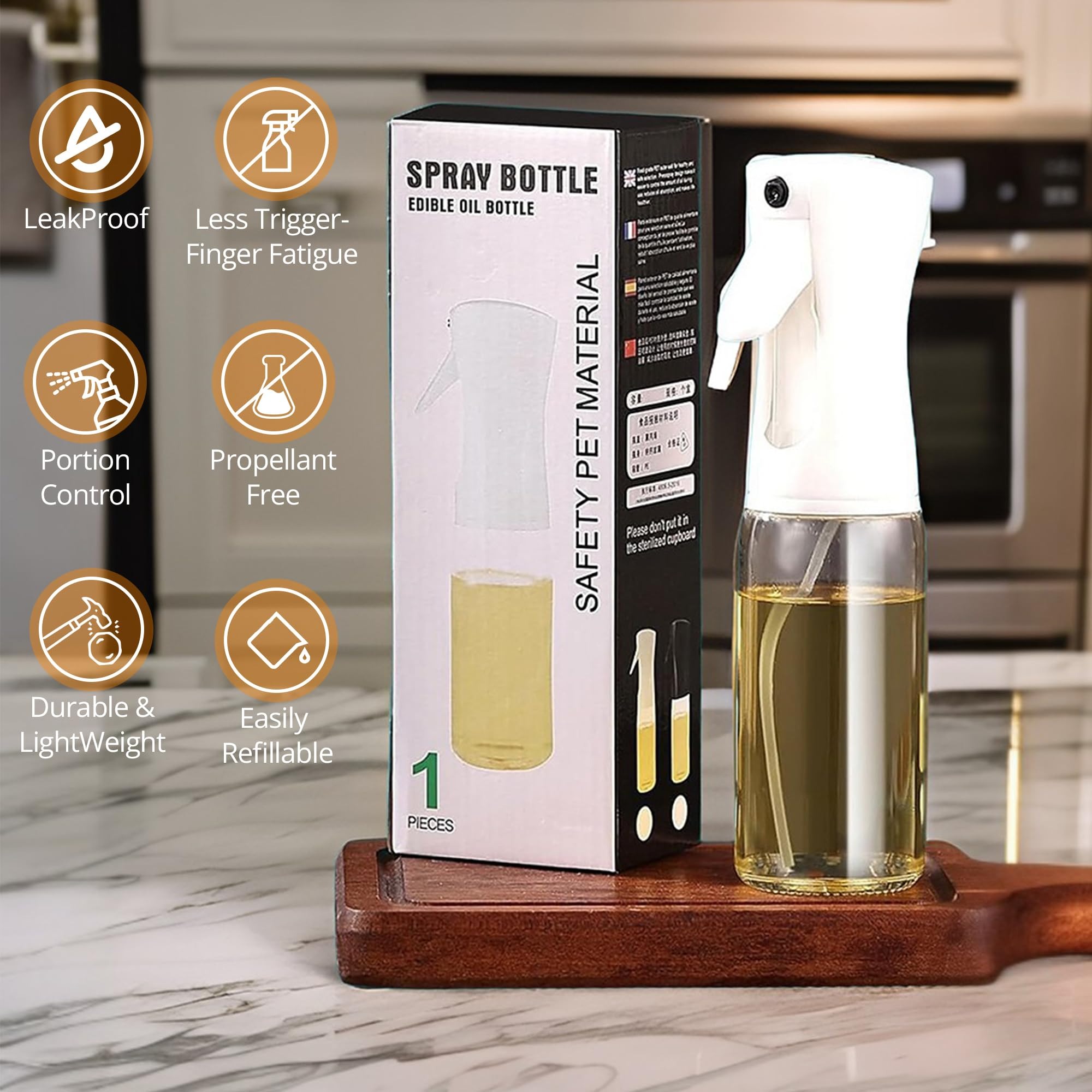 Edible Oil Spray Bottle | 220ml Glass Bottle | With Brush | Refillable