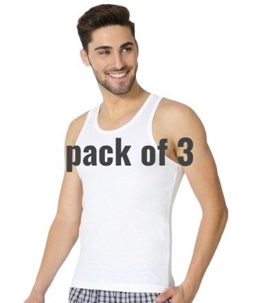 Pack of 3 White Men's Vest (Banyan) Soft Cotton Sleeveless Undershirt for Daily Wear