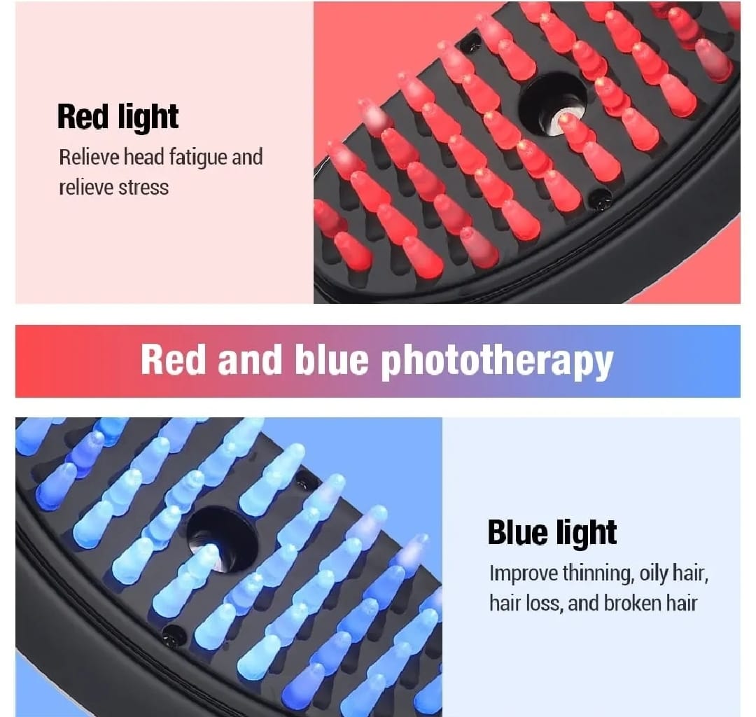 Rechargeable Electric Hair Growth Comb with Steam Spray & Red/Blue LED Therapy Scalp Massage Anti Hair Fall Brush with 3 Vibration Modes - Image 4