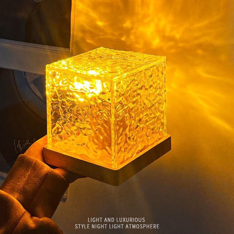 Dynamic Rotating Water Ripple Night Light 3 Colors Flame Crystal Lamp for Living Room Study Bedroom (No remote Attached USB cable) - Image 3