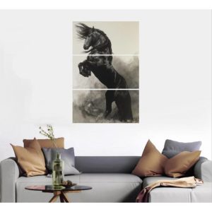 3 Pc Black Horse Wall Décor Photo Tiles | Elegant Design | Self?Adhesive Double Tape | Size 8x11 | Premium Finish