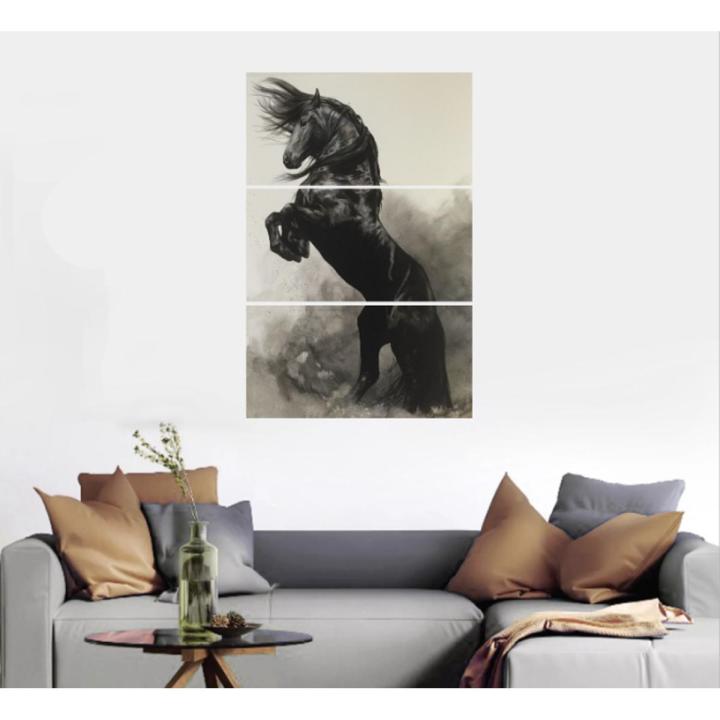 3 Pc Black Horse Wall Décor Photo Tiles | Elegant Design | Self?Adhesive Double Tape | Size 8x11 | Premium Finish