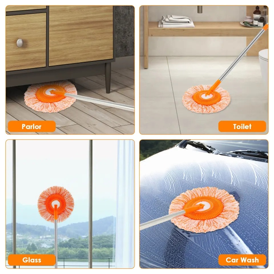 360° Rotating Microfiber Mop | Round Shape | Extendable Adjustable Stick | Floor Cleaning Accessories for Home - Image 3