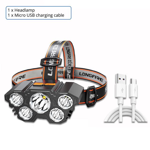 5 LED Headlamp Rechargeable Powerful Head Lamp with Built-in Battery Outdoor Camping Headlight Head Flashlight Head Light - Image 4