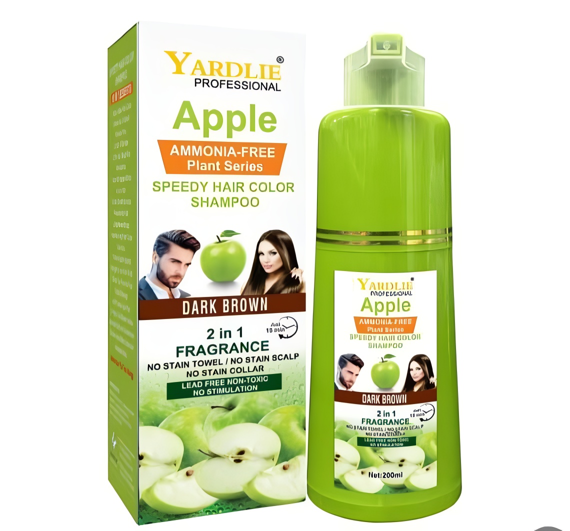 Yardlie Apple Hair Color Shampoo 2-in-1 Natural Black & Brown Color + Cleanse Formula 400ml Easy Use for Shiny, Healthy Hair - Image 2