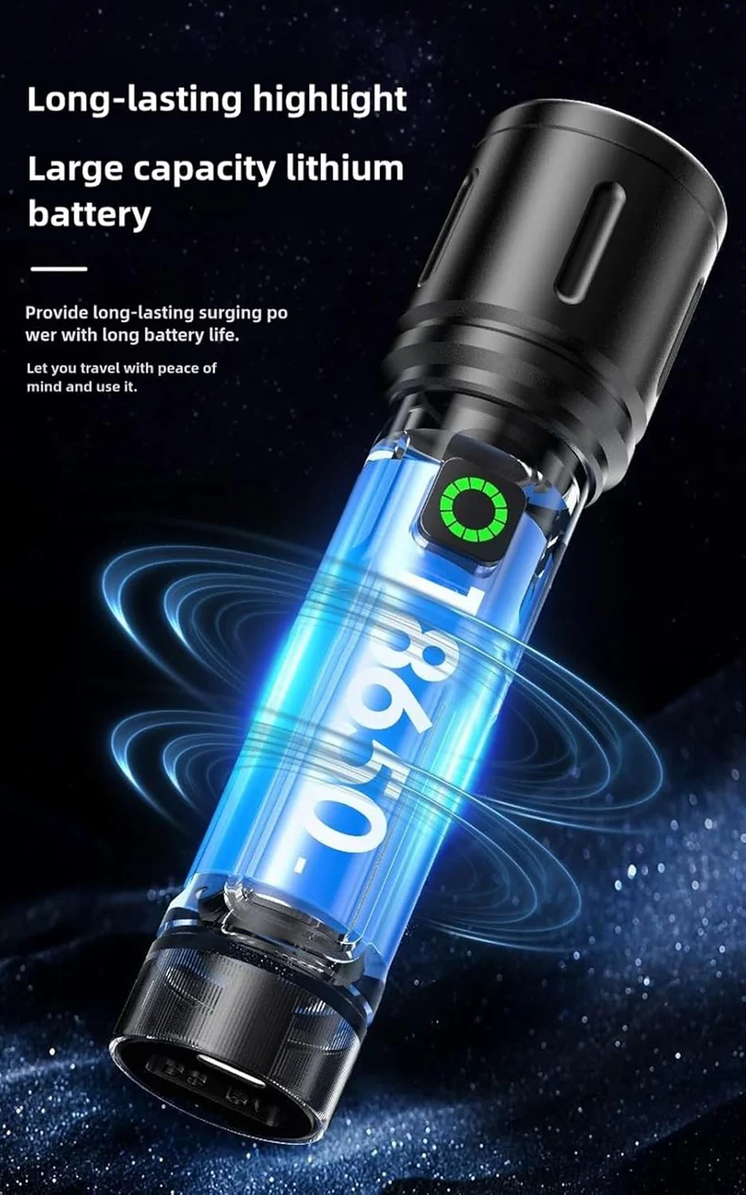 Rechargeable White Laser Super Battery Aluminum LED Flashlight, Body Tactical,Long Battery Zoomable, Light