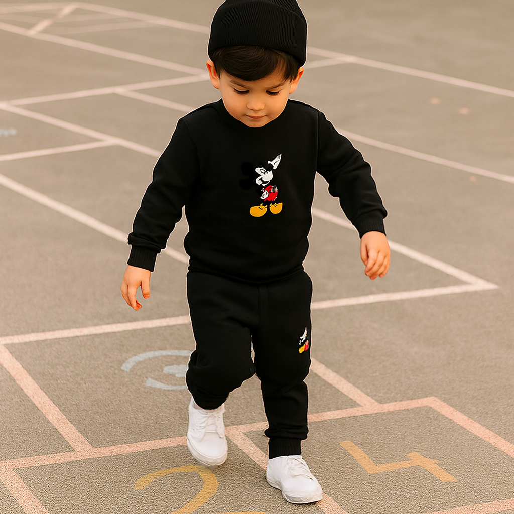 Black Mickey Mouse Printed Kids Tracksuit - Image 2