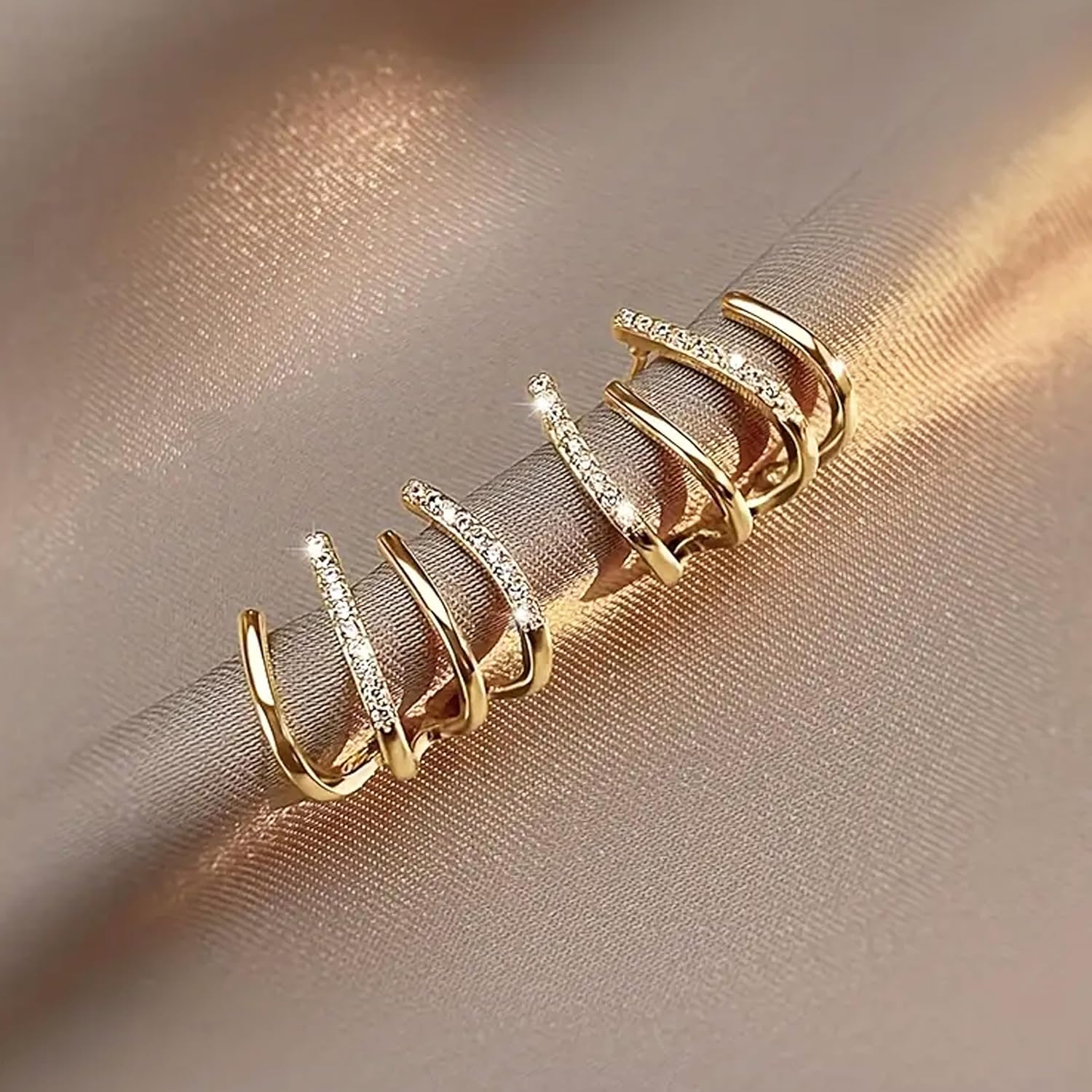 W Shape Zircon Korean Earring Cuff Earrings that Look Like Multiple Piercings for Women - Image 5