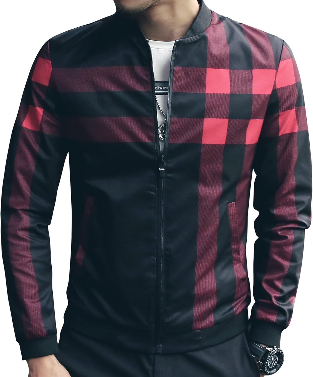 Men's Stylish Zipper Jacket with Contrast Checked Zipper | Jacket For Men's & Boys | Stylish Jacket For Formal & Casual Wear | Checked Design Jacket - Image 2
