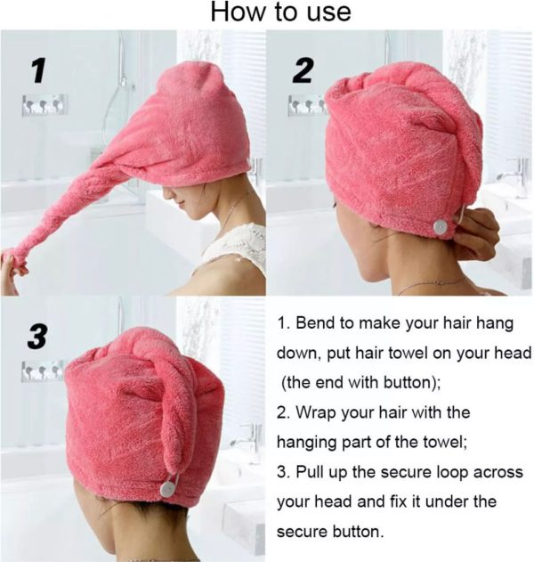 Hair Drying Towel Cap Quick Dry, Soft & Absorbent Turban Wrap for Women | Anti-Frizz Hair Wrap Towel for Bathroom & Salon Use - Image 4