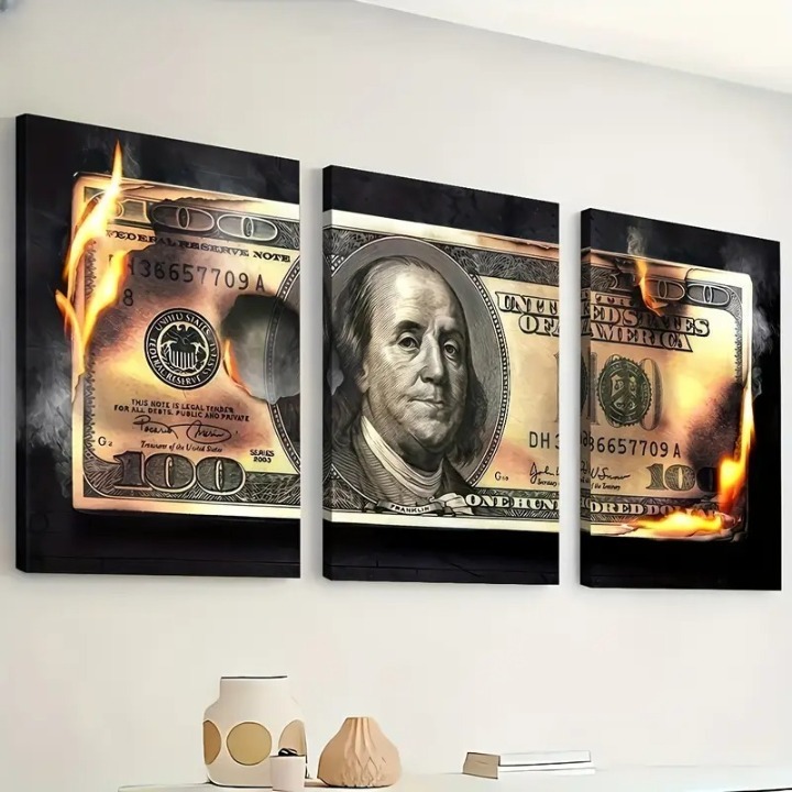 Dollar Wooden Sticky Wall Art 3 Piece Modern Decorative Frame Set, 8x11 inch Each, Wooden Sticky Frame with Easy Wall Mount Sticky Tape - Image 2